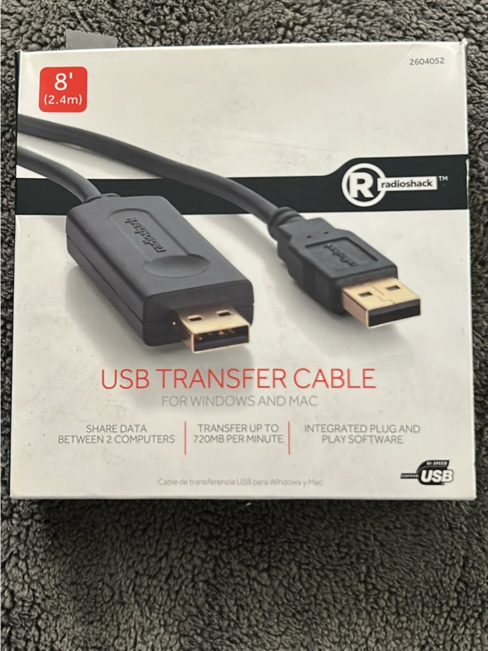 RadioShack 8' Black USB Transfer Cable for Windows and Mac